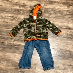 18 months cute outfit camo fleece jacket and jeans